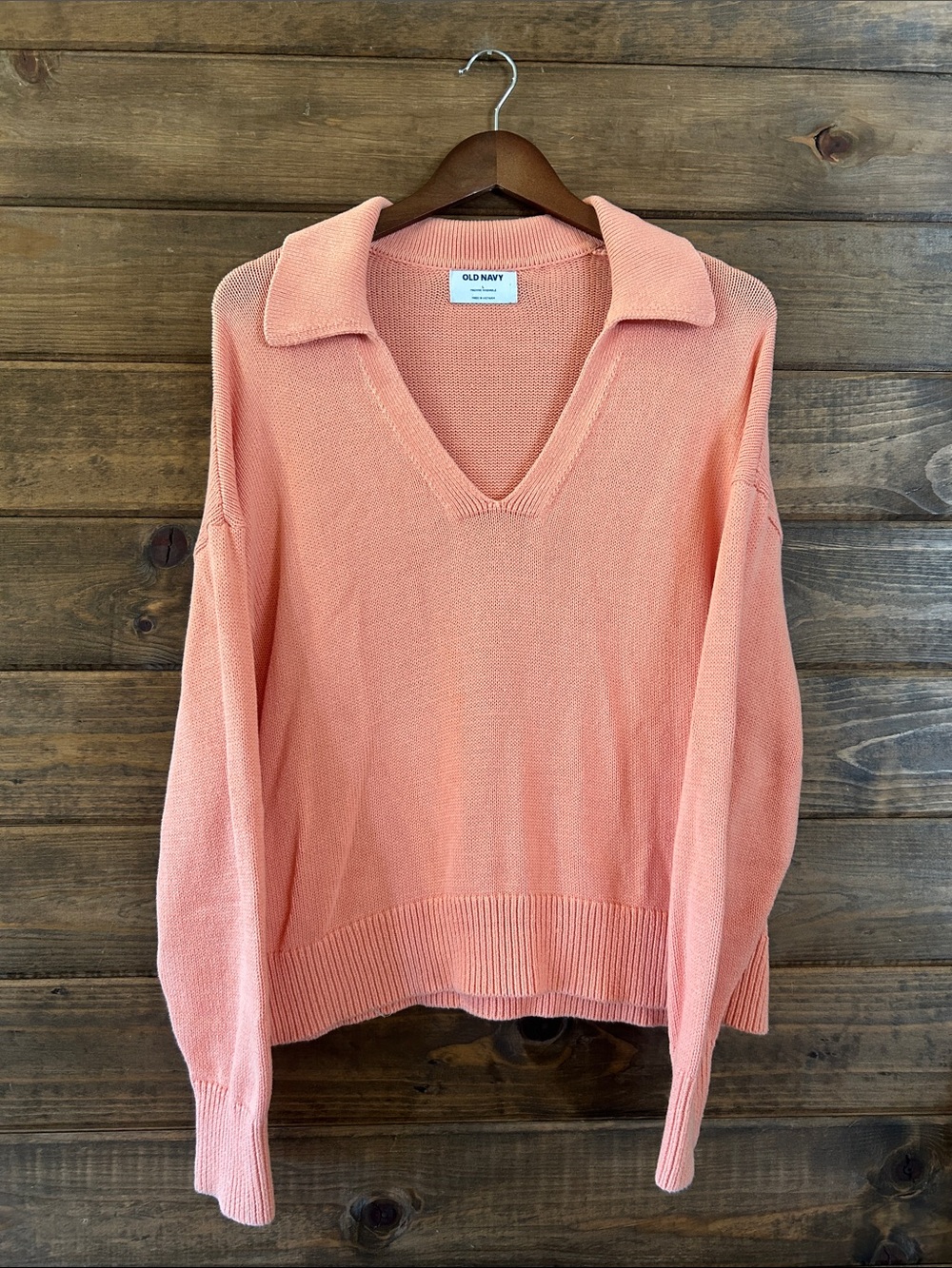 Old Navy Coral orange V-Neck Collared Sweater